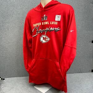 Nike KC Chiefs Champions Super Bowl LVIII Hoodie NWOT 100% Poly Red Men’s XXL